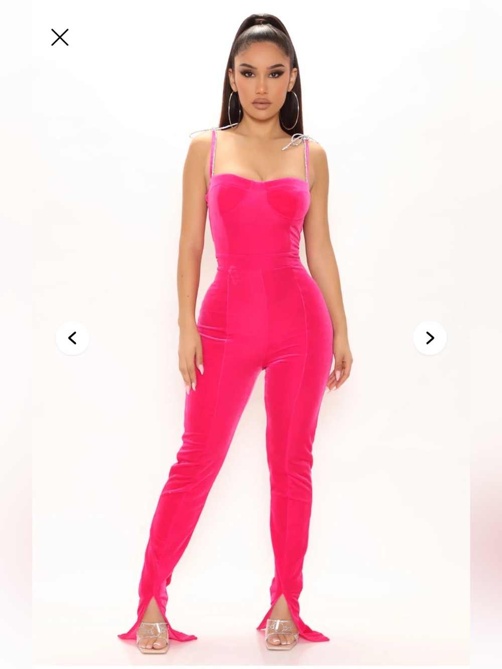 Fashion Nova Stay Stuntin’ Velvet embellished strap jumpsuit- NWT